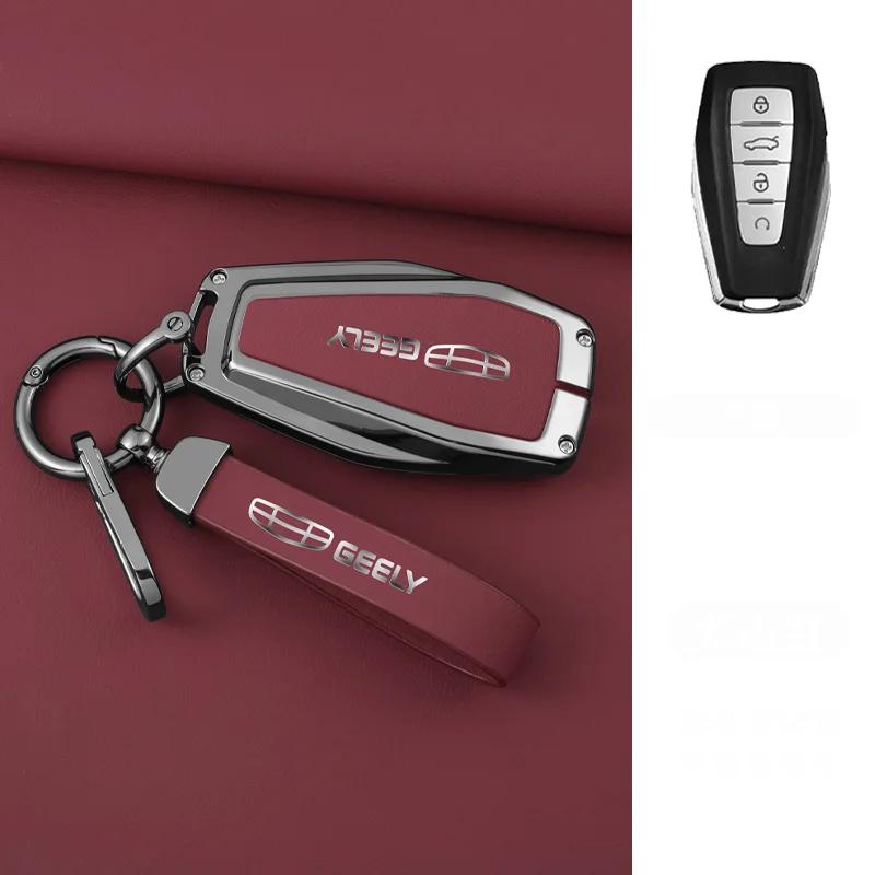 Interior Mouldings Zinc Alloy Leather Car Key Case Cove Holder Set For Geely Coolray X6 Emgrand Global Hawk GX7 Remote Auto Prot