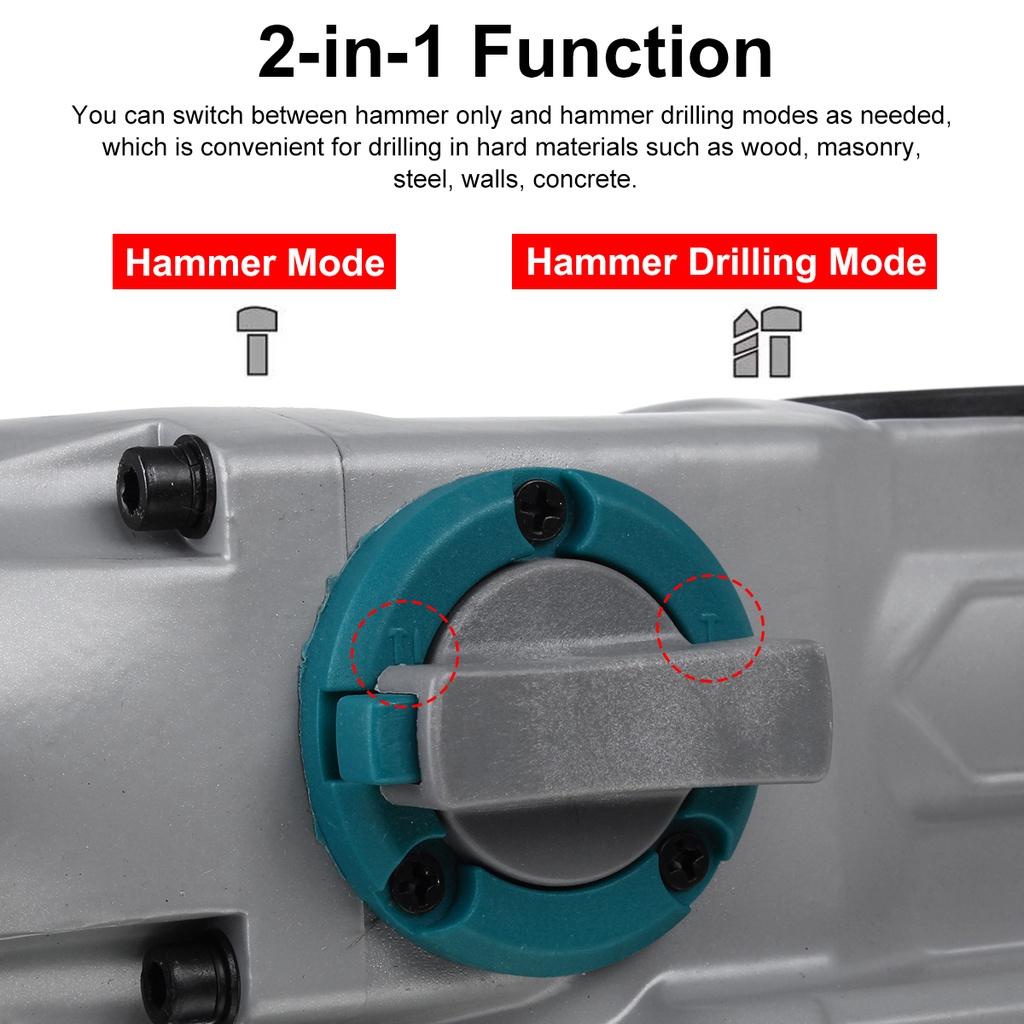 2-IN-1 Rechargeable Brushless Cordless Electric Rotary Hammer Impact Drill 1300W Power Tool For 18V Battery 4200RPM