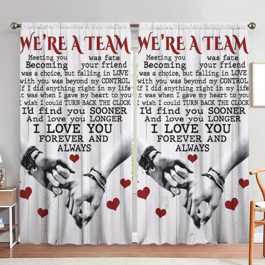 2pcs Confession of Love Print Window Curtains   Shade and Privacy Protection   Suitable for Decorating Various Rooms