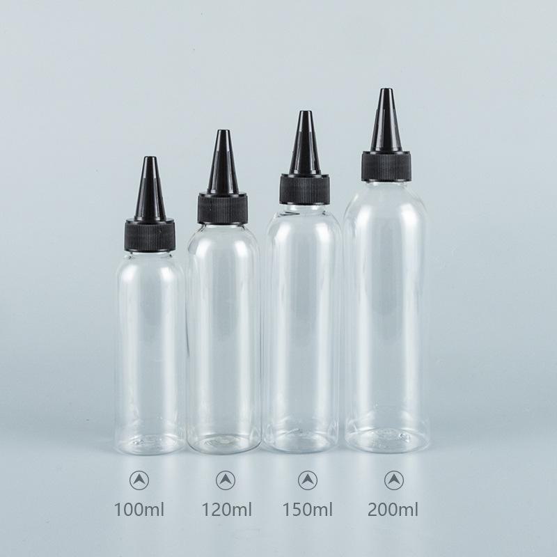 Transparent PET Kosmetisk Förpackningsflaska (100ml/120ml/150ml/200ml) med spetsigt munskydd