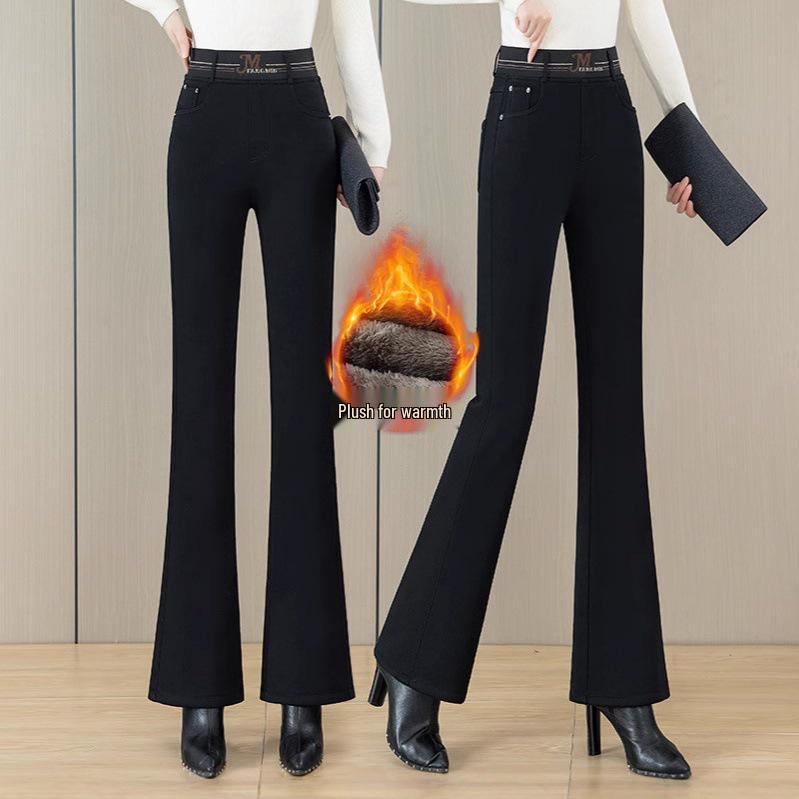 

High-Waisted Fleece-Lined Women s Flared Denim Pants, Slim Fit with Elastic Waistband, Warm and Comfortable Size 34 (160-170 lbs)