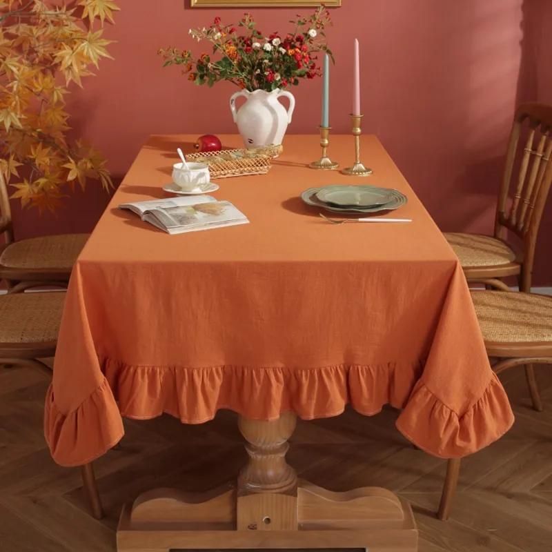 French Tablecloth Ruffled 100% Cotton Fabric Tablecloths Rustic Table Cover for Home Holiday Christmas Manteles Mesa Rectangular