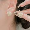 Ethereal Flower Stud Earrings for Women Gold Plated Petal Ear Studs Minimalist Luxury Unique Design Jewelry Girl Gift Accessory