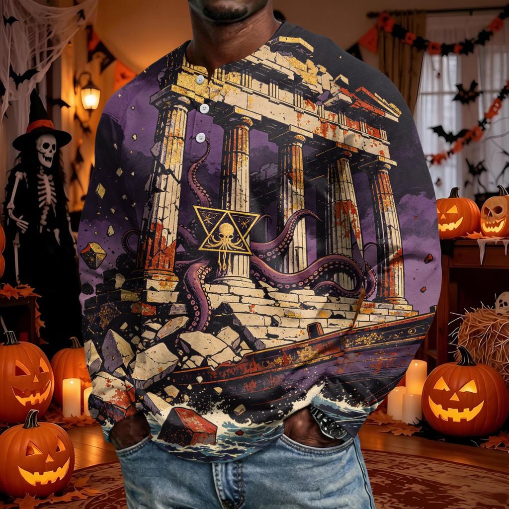 Men's Long Sleeve Shirt Loose Fit Casual Versatile for Halloween Party Outfit