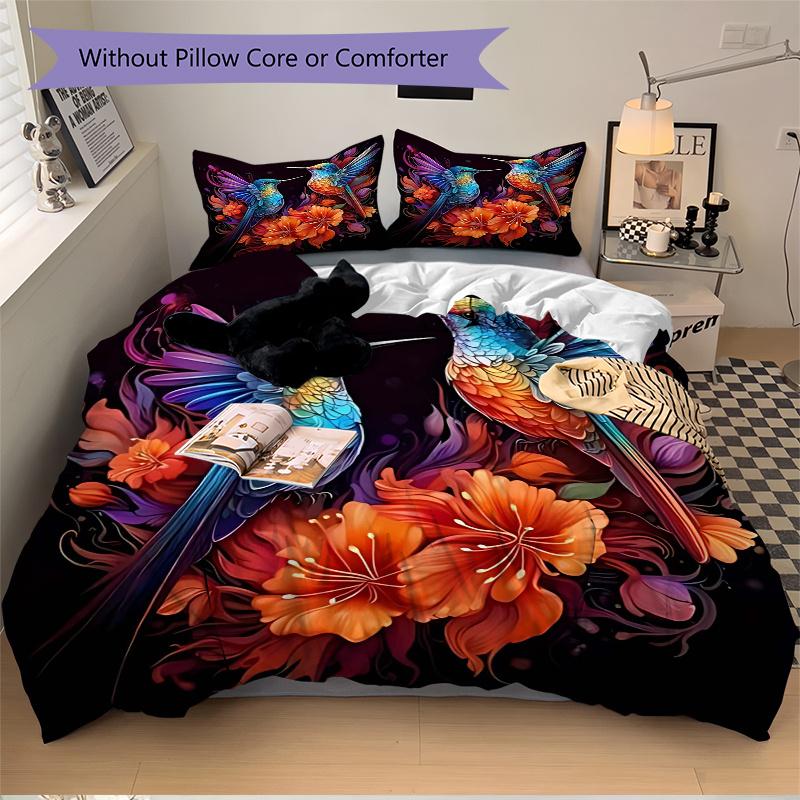 3pcs Colorful Hummingbirds Amidst Vibrant Flowers Quilt Set Cartoon Themed Bed Quilt Set Lovely Character Bedroom Decor Bed Quilt Set Four Season