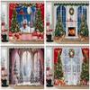 Christmas Party Shower Curtains Fireplace Christmas Tree and Gifts Snowman Snow Scene Washable Shower Curtain Art Bathroom