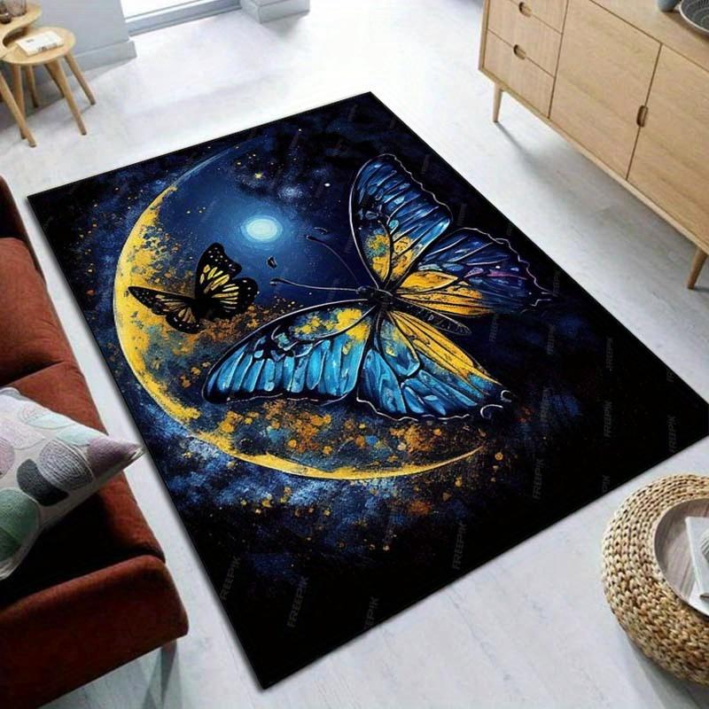 Moonlit Butterfly Rug: Celestial Night Scene for Mystical Decor | Magical Floor Art Anti Slip Carpet Can Be Machine Washed