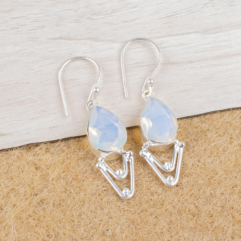 Mjölkig Opal 925 Äkta Sterling Silver Örhängen, Handgjorda Ädelstensörhängen Smycken, Gåvor Till Fru Helt Nya Örhängen