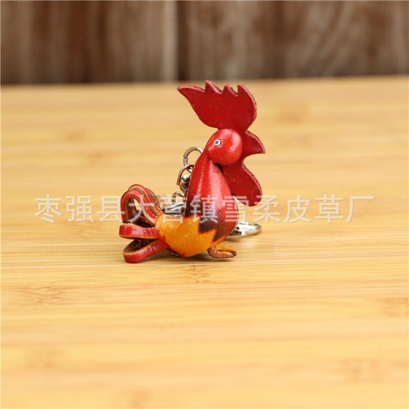 First Layer Cowhide Creative Chick Fighting Chicken Bag Pendant Zodiac Cowhide Keychain Bag Hanging Rooster Mini Doll
