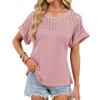 New Hollow Out Lace Patchwork Sweet Blouse Women Casual Simple Summer New Round Neck Shirts Ladies Loose Short Sleeved T-shirt Top for Women Clothing