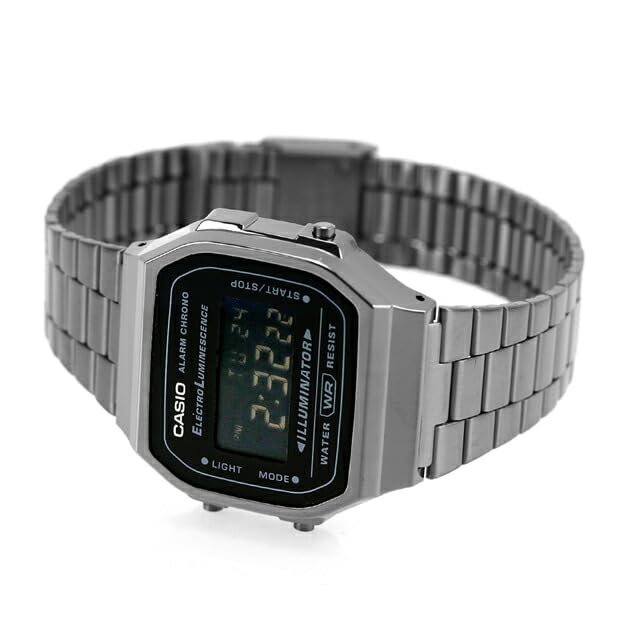 Casio Vintage A168WGG-1B Unisex Digital Watch Black Dial Gray Metal Strap