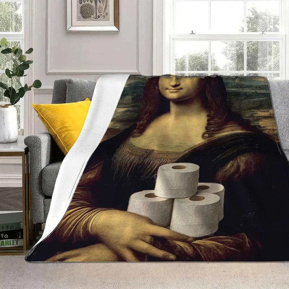 interesting smile of the Mona Lisa Flannel printed blanket suitable for all seasons suitable for living room office sofa travel
