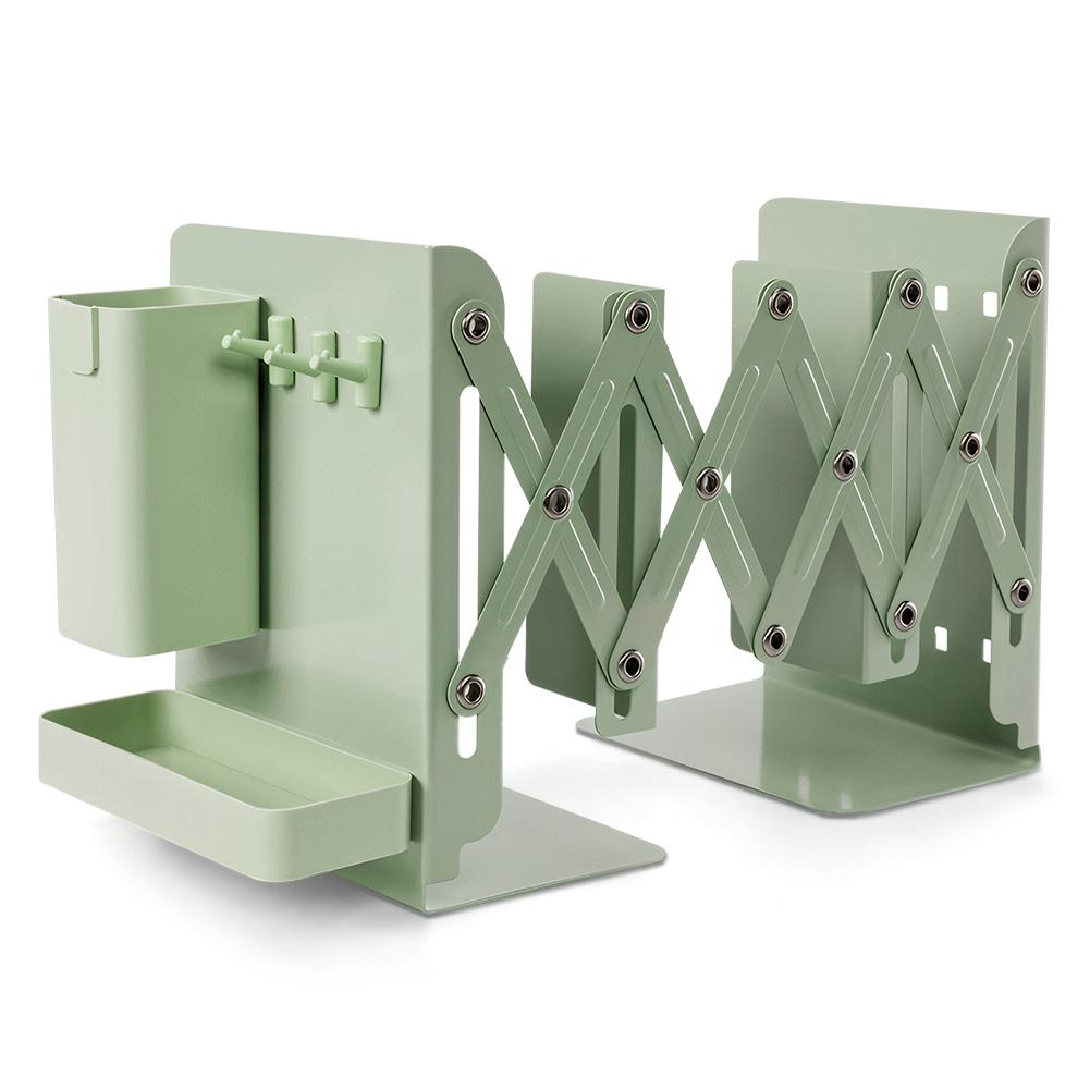 Retractable Desktop Bookstand with Basket & Hook Modern Metal Book Holder Vertical File Sorter Rack Office Accessories