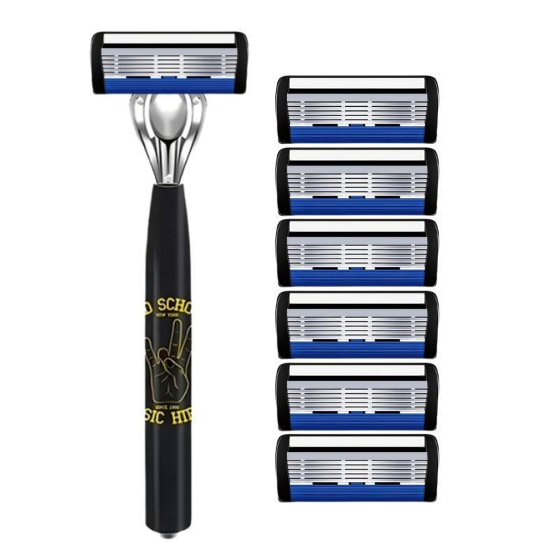 6-layer Razor Blade, Men's Stainless Steel Blade, Classic Water Washed Razor, Sharp Blade for Clean Shaving