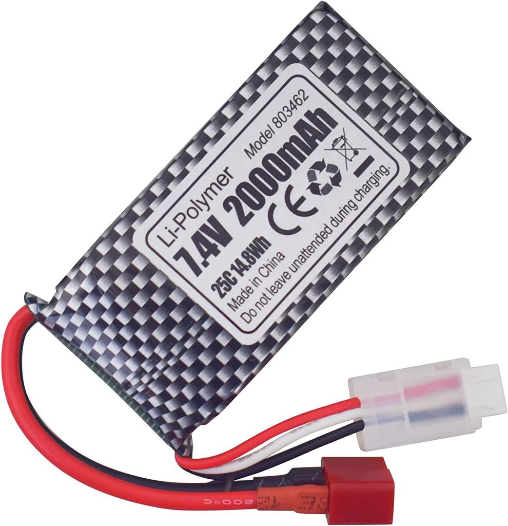 2× 7,4V 2000mAh LiPo-Akkus mit T-Stecker + Duales USB-Ladegerät – Kompatibel mit RC 9200, 9200E, 200E, 9202E, HM101, 9125, S920, S921, HB101