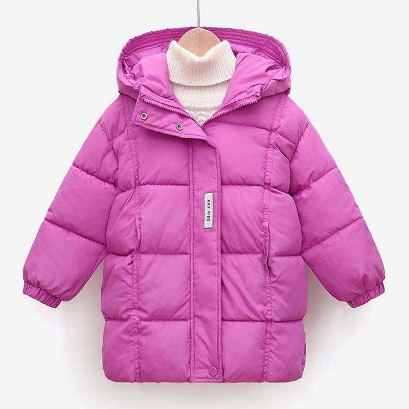 Winterjacke für Teenager-Mädchen, lang, einfarbig, Buchstaben-Druck, dick, warm halten, Kapuzenmantel für Kinder, Daunen-Baumwoll-Oberbekleidung