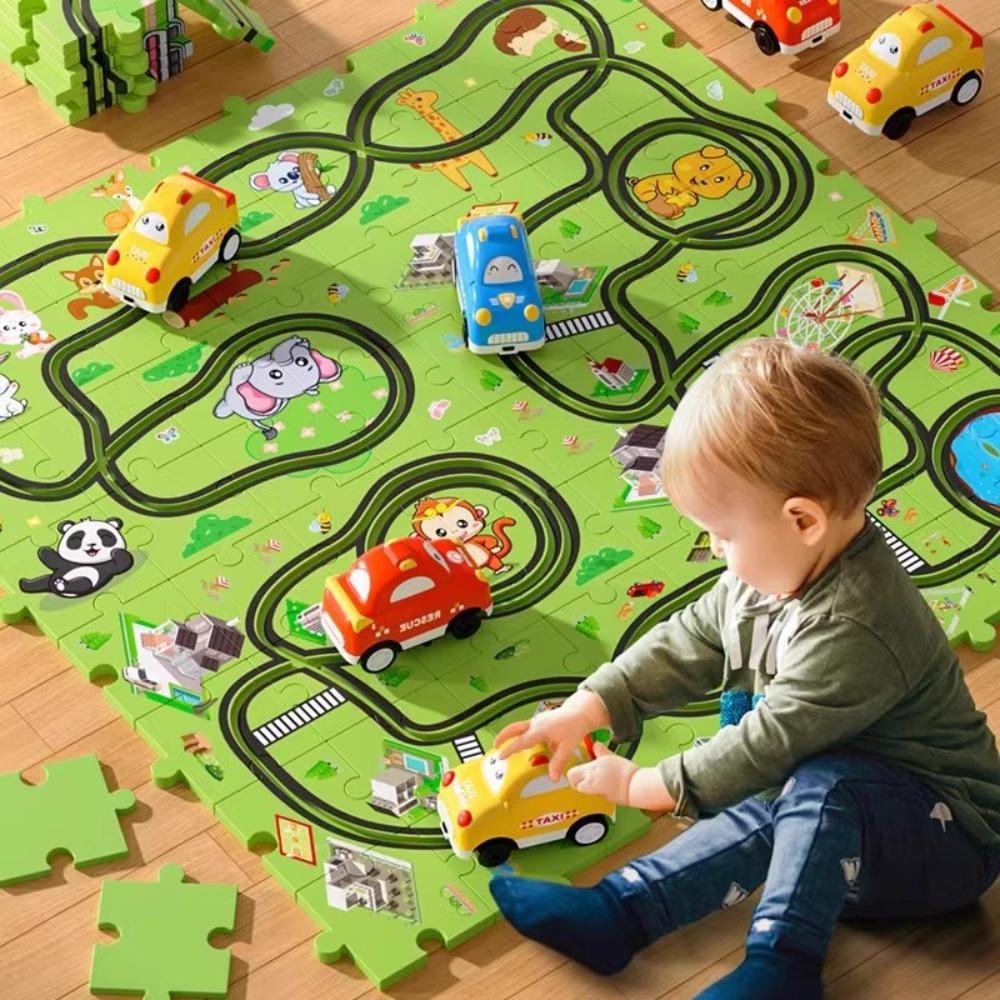DIY Puzzle Rail Car Toy Children's Puzzle Small Train Sliding Parking Lot Racing 4 Boys 3 To 6 Years Old Assembly