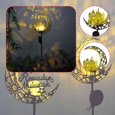 Solar Garden Stake Light Iron Art Sculpture Ramadan Eid Mubarak Decoration Metal Decorative Outdoor