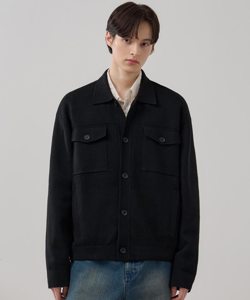 Draw Fit Density Knit Trucker Wool Cardigan [Melange Grey]