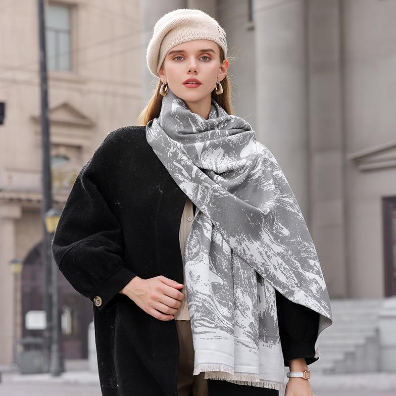 Winter Knitted Thick Women Scarf Tie-dyed Design Cashmere Shawls Lady Warm Wrap Short Tassel Scarves