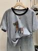 Colorful Horse Print Plus Size Summer Casual Loose Women's Cotton T-shirt