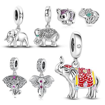 Copper ZirconiumColorful Elephant Dangle Charm Compatible With Authentic Bracelets Diy Fine Jewellery Exquisite Gifts for Women