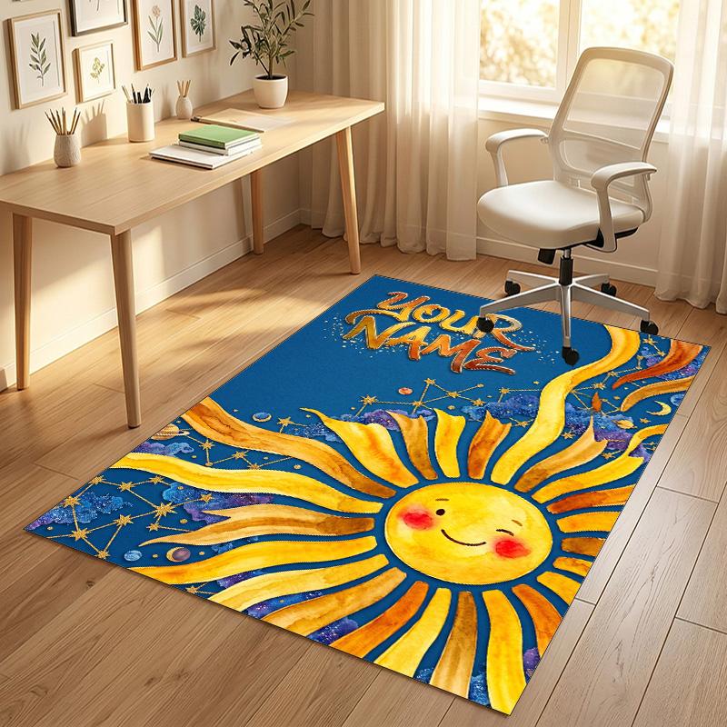 Sunshine Smiles Theme Soft Crystal Velvet Rug Custom Name & Text Print Non Slip Floor Rug for Bedroom Living Room
