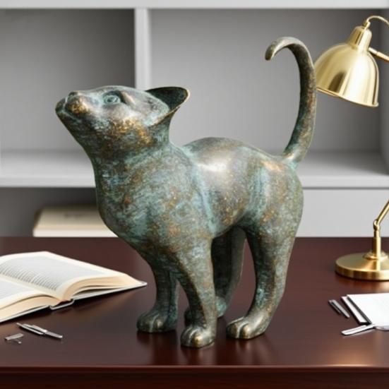 Retro Cat Figurine Resin Cat with Butterfly Statue Indoor Outdoor Artistic Cat Sculpture for Bookshelves Gardens Offices Decoration