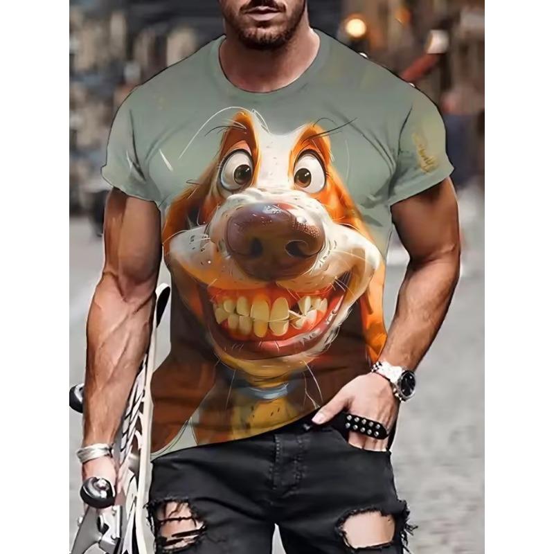 Forever Men Heren Grappige Dieren 3D Geprint T-shirt Street Casual Street Casual Alledaags Korte Mouw Tee Tops Zomer Ronde Hals Herenkleding 6XL