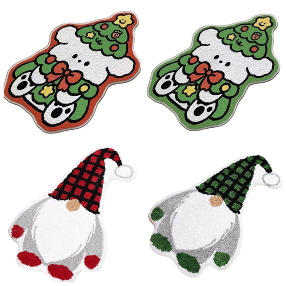 Cartoon Christmas Carpet Xmas Tree Shape Non-Slip Backing Bedroom Rug Soft Imitation Cashmere Bed Side Carpets Household Use