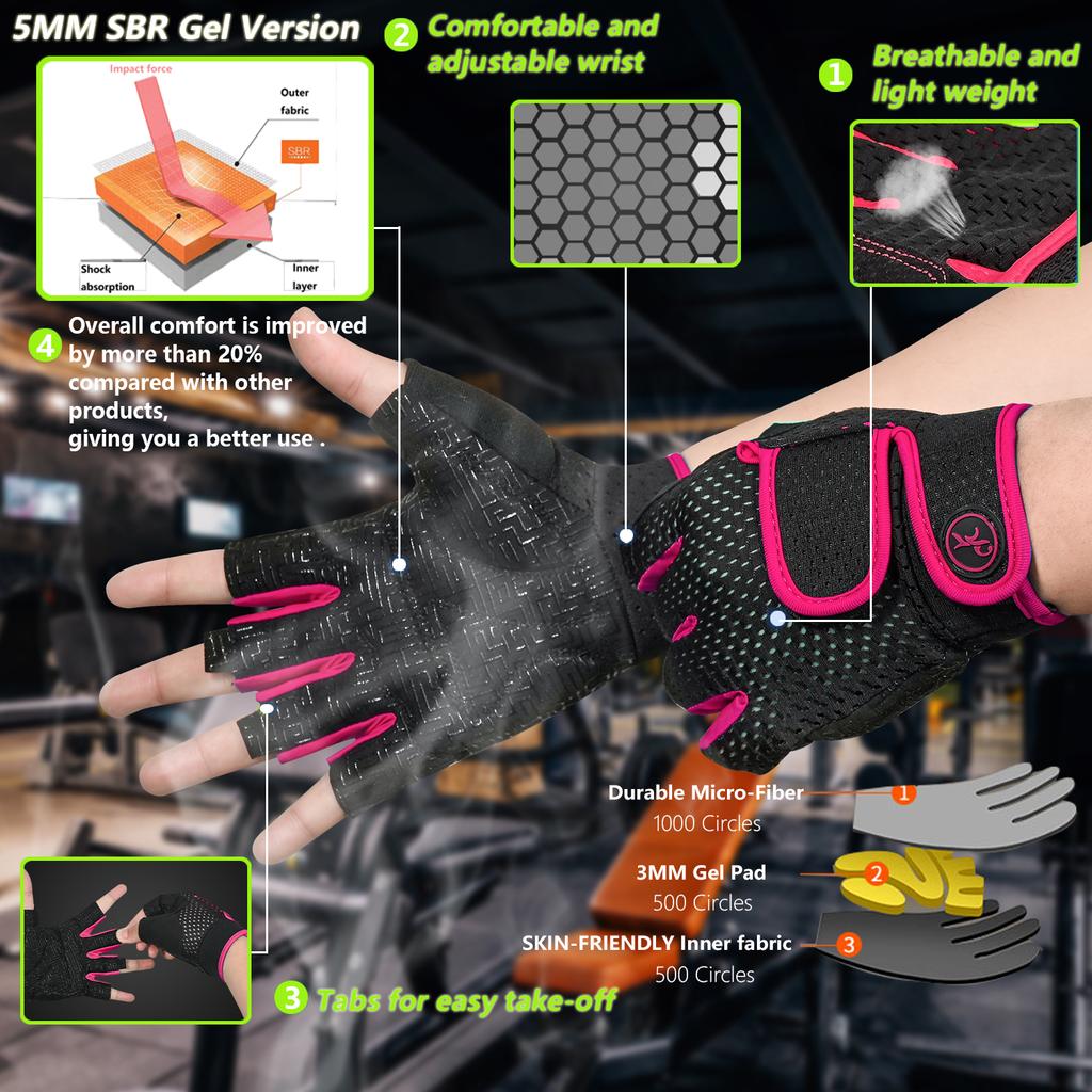 Cvičební rukavice do posilovny Protiskluzové 3MM polstrování Kulturistika Shyb Silový trénink Rukavice pro vzpírání Cvičební fitness rukavice