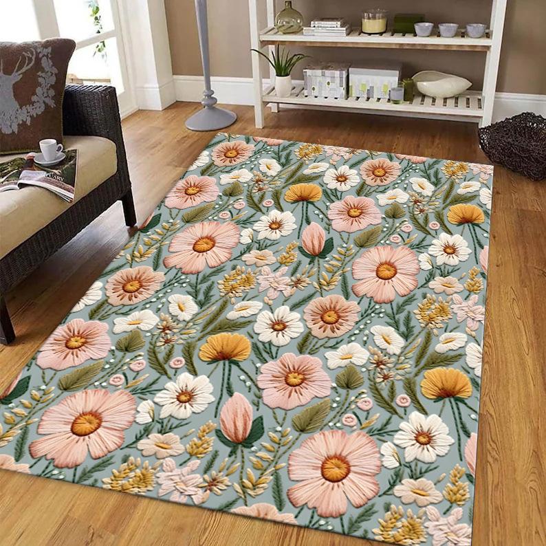 

Handmade Texture Floral Arrangement Crystal Velvet Comfortable Foot Feel Water Absorption Anti Slip Living Room Carpet Doormat 40cmx60cm