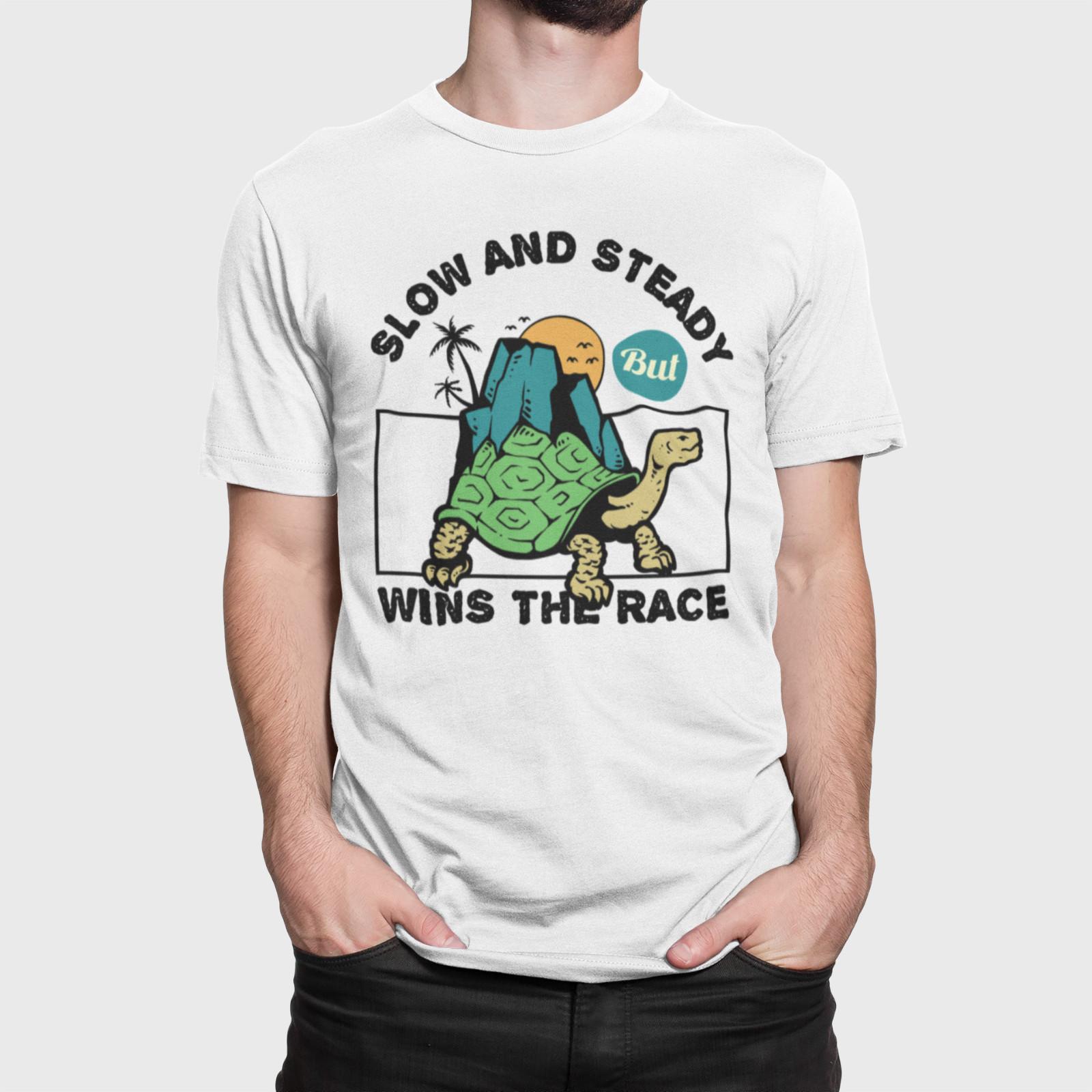 Slow and Steady Turtle Climbing Mountain Retro Graphic T-Shirt L