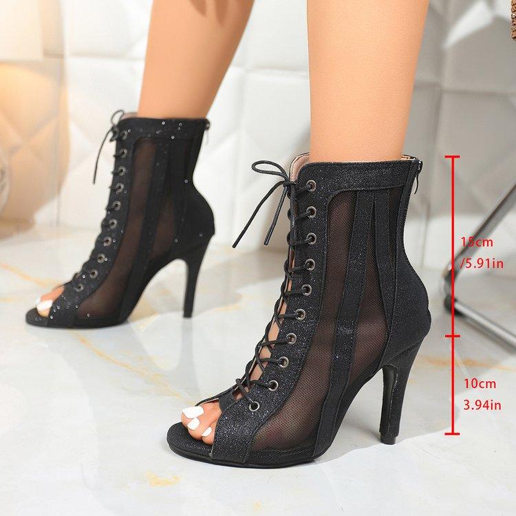 Fashion Spring Mesh Ankle Sandals Boots High Heels Sexy Booties Peep-toe Pumps Lady Party Shoes
