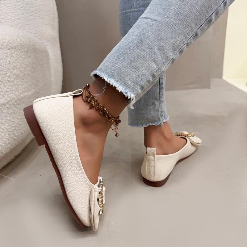 Fashion Luxury Rhinestone Bow Flats Shoes Woman Pointed Toe Champagne Silk Bowknot Ballet Shoes Big Size 35-43 Wedding Shoes for Women