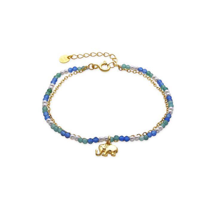 Bracelet - Dirhum - Argent 925 - Finition or 18k - Cristal Bleu Foncé - 16cm + 3cm D'extension
