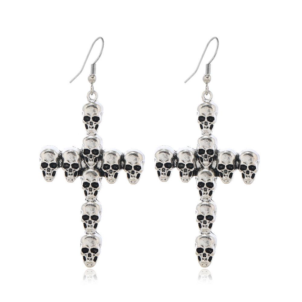 

Drop Vintage Skull Earrings For Women With Dark Silver Alloy For Halloween Wear Party AntiqueSilver