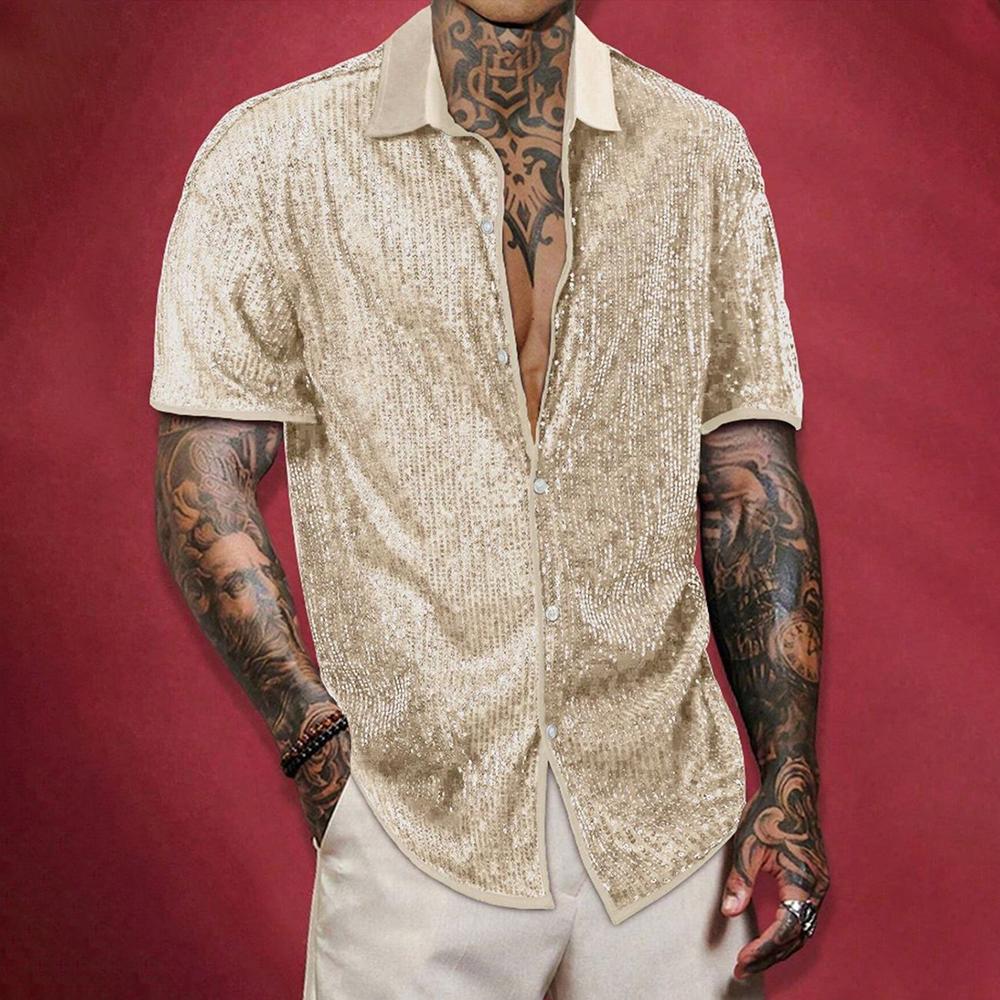 Mens Shirt Shiny Nightclub Sequin Thin