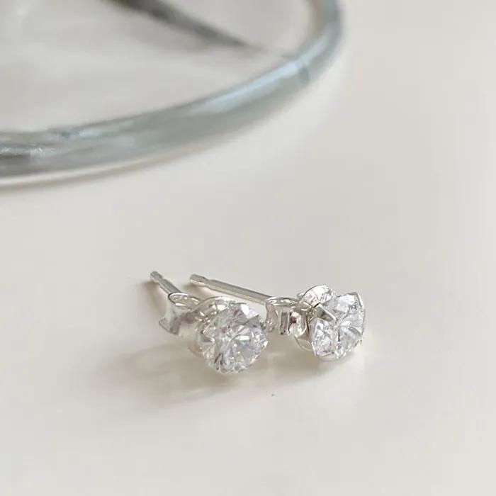 Silver 925 Crystal Silver Cubic Earrings 4mm