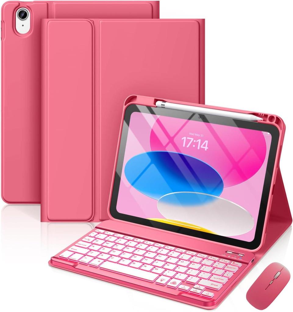 iPad A16 11-inch Protective Case with Wireless Backlit Bluetooth Keyboard & Pen Slot for 10.9 Gen
