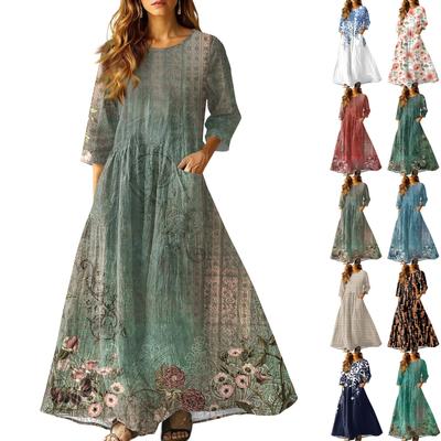 Women's Retro Ethnic Style Ribbon Embroidered Sleeveless Linen V-neck Maxi Dress