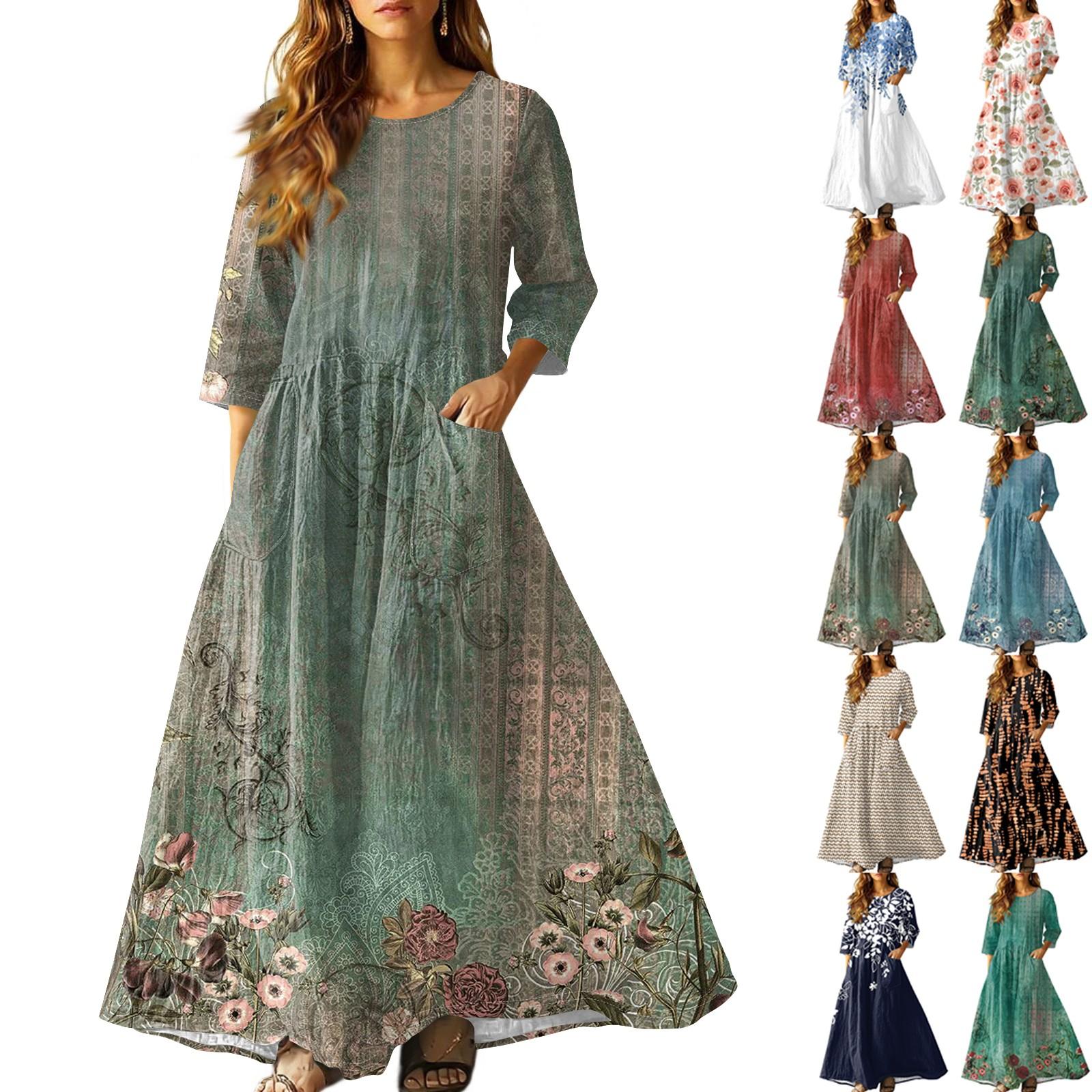 

Women s Retro Ethnic Style Ribbon Embroidered Sleeveless Linen V-neck Maxi Dress L синій