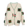 Cross-Border Color Block V-Neck Crochet Cardigan – Loose, Three-Dimensional Autumn/Winter Knit