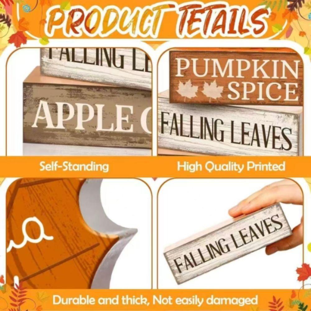 4Pcs Wooden Christmas Table Decoration Tiered Rustic Maple Leaf Tiered Trays with Block Signs Fall Tabletop Sign