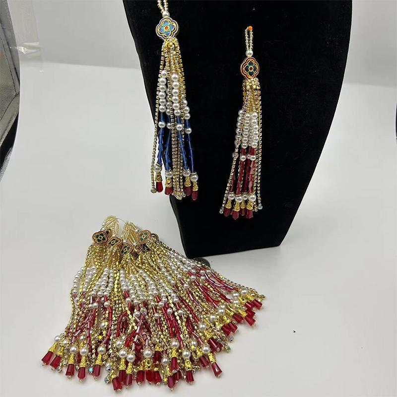Handmade Wedding Groomsmen Hanfu Embroidery Zipper Tassel Cheongsam Pendant Diy Hairpin Bead Stringing Adult Alloy Glass