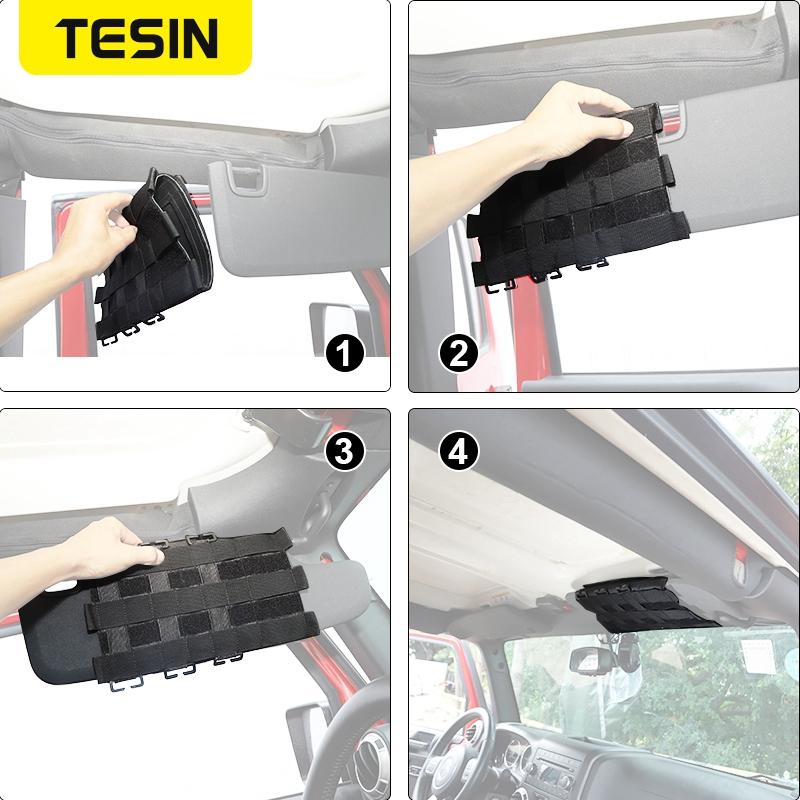 TESIN Car Roof Top Sun Visor Sunshade Storage Bag Organizer for Jeep Wrangler TJ JK JL 1997- Interior Parts Car