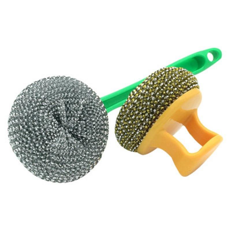 Dishwashing Brush, Steel Wire Sponge Long And Short Handle Kitchen Cleaning Brush, Non-Scratch Dish Sponges Dish Scrubber
