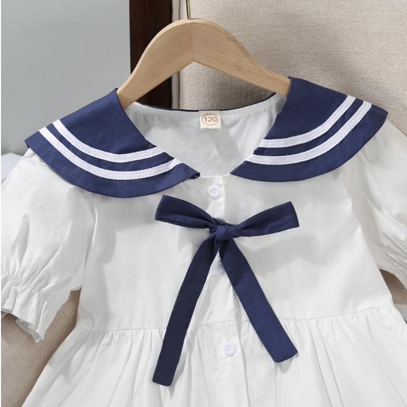 Girls Dress 2024 Summer Preppy Style Children Clothing 100% Cotton Lapel Casual Cotton Dresses for Kids