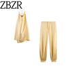 Zbzr Spring New Women Clothes Western Style Silk Satin Texture Hanging Collar Top Trousers 8406352 8442352