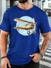 Vintage Biplane Aircraft Circle Sky Unisexs Front Print T Shirt Retro Airplane Graphic Tee Casual Short Sleeve Top Pilot Lover Gift